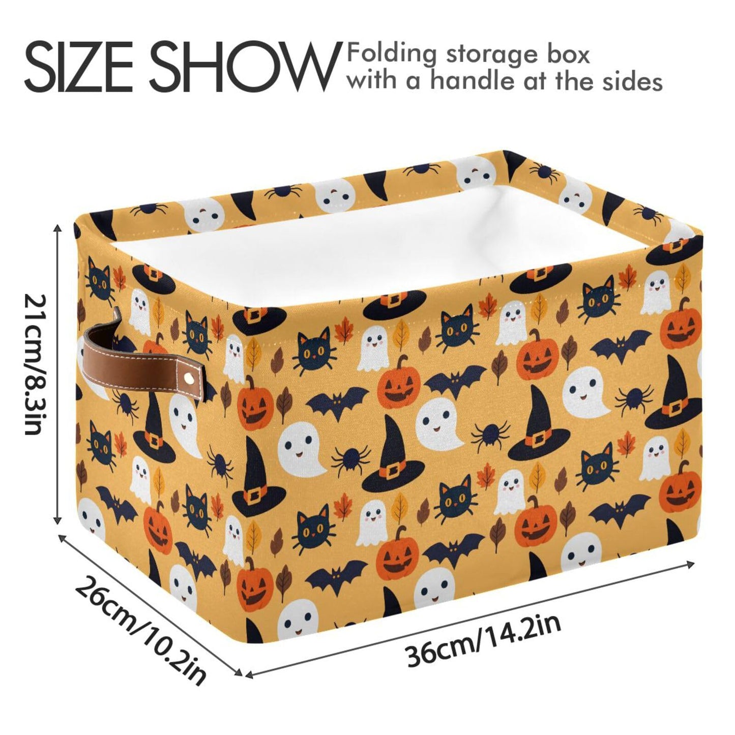 Bolaz Large Storage Basket Halloween Spooky Skull Pumpkin Black Cat Foldable Storage Box Organizer Bins with Handles for Bedroom Home Office