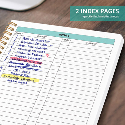 Meeting Notebook for Work Organization - Work notebook with action items, Meeting Minutes Planner Notebook, Perfect Office Supplies for Men & Women - Purple