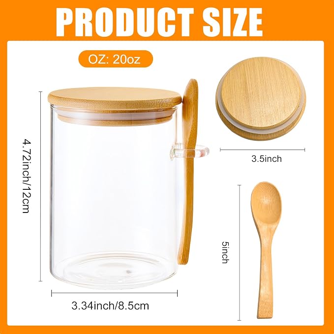 Overnight Oats Jars, Overnight Oats Container with Lid and Spoon, 2 Pack Glass Jars with Bamboo Lids for Cereal, Yogurt, Chia Pudding