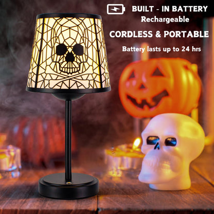 Skull and Crossbones Table Lamps, Black Base with Decorative Shade, 3-level brightness touch Halloween Gothic style table lamp, suitable for/bar/restaurant/bedroom/decorative lighting, 2 packs. ﻿