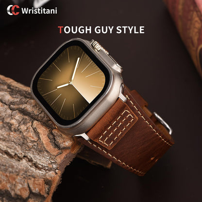 Wristitani Leather Bands Compatible With Apple Watch Band Ultra 3/2/1, 49mm 46mm 45mm 44mm 42mm For Men, Top Genuine Leather Replacement Vintage Strap for iWatch SE3/2/1 Series 11 10 9 8 7 6 5 4 3