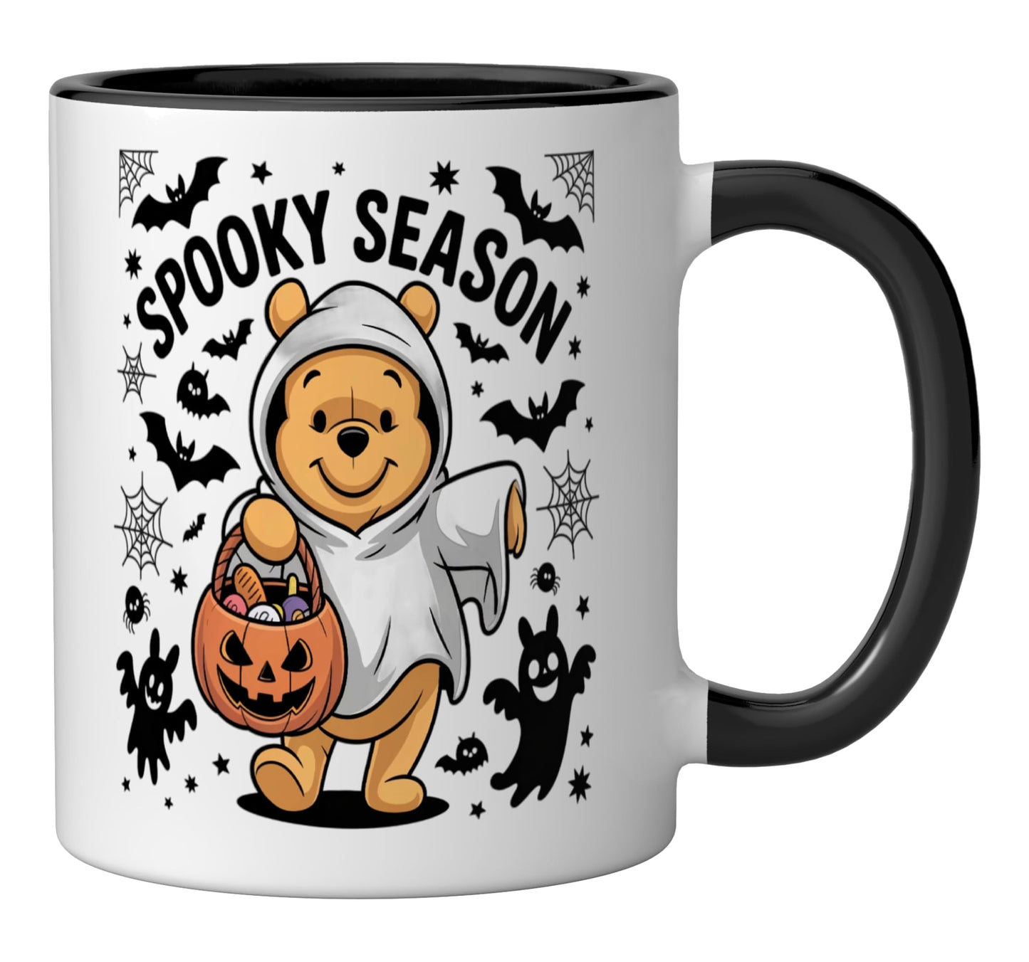 Spooky Season Bear Cute Ghost Treat Halloween Coffee Lover Ceramic Mug, Black/White