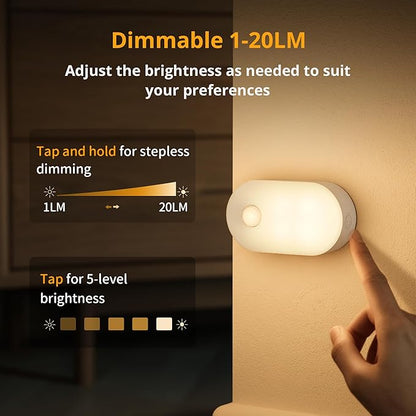 Lyridz Rechargeable Battery Night Light with Motion Sensor, Portable Mini Warm White LED Stick-on Closet Light, Adjustable Brightness for Bathroom, Bedroom, Kitchen, Cabinet, Stairs, Hallway, 2-Pack