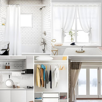 MEXAU White Tension Curtain Rod 40-183 Inch Long Tension Rod 1.26" Spring Tension Curtain Rod Adjustable Curtain Rods No Drilling Tension Shower Rod Curtain Tension Rod for Bathroom Windows Doorways