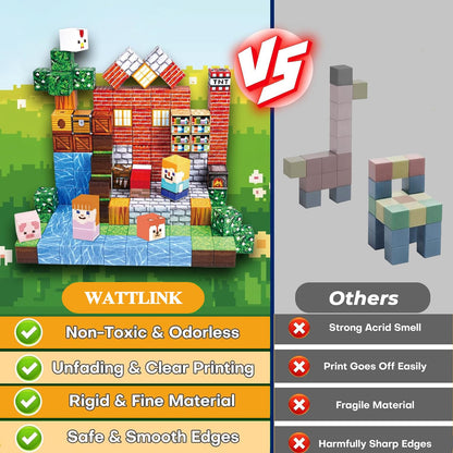 Wattlink Magnetic Building Blocks Set, 150 Pieces Pixel Style Building Cubes, Non-Toxic Construction Toys for Christmas Birthday Gifts, Ages 3+