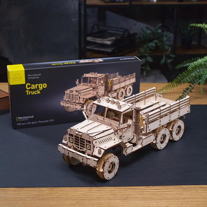 UGEARS Cargo Truck 3D Wooden Puzzles for Adults - Wooden Model Kits for Adults Cars Kits for Adult Puzzle Model Truck Kits Mechanical Models Brain Teaser, Hobby Set