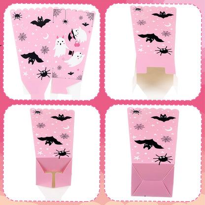 Gueevin 24 Pcs Halloween Popcorn Boxes Pink Ghost Treat Boxes Candy Cookie Holder Container for Halloween Party Favors Supplies Decorations