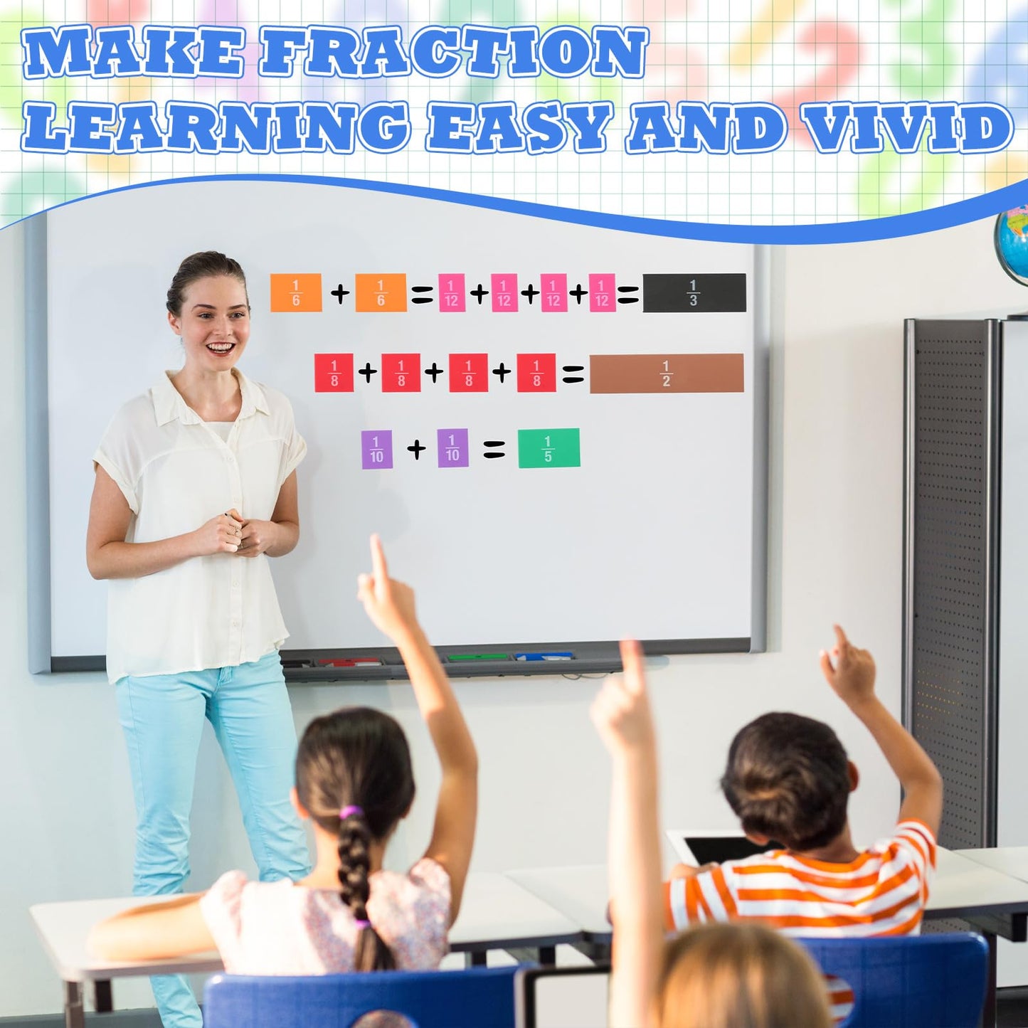 Sayglossy 1 Set Jumbo Magnetic Fraction Tiles Set for Rainbow Teacher Math Manipulatives for Learning Large Education Visuals Fraction Games Supplies 16 Inch Square