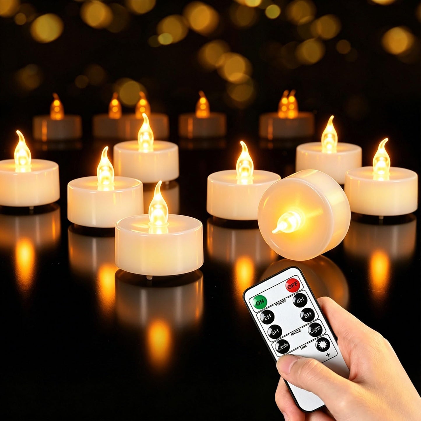 JOSU 24PCS Flameless Tea Lights Candles with Remote Timer, Led Battery Operated Electric Votive Candle for Wedding Centerpiece Table Decorations, Flickering Tealight Candles for Halloween Party Decor