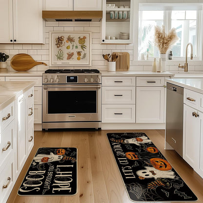 Artoid Mode Black I Hope You Brought Boos Spider Web Pumpkin Halloween Kitchen Mats Set of 2, Black Cat Home Decor Low-Profile Kitchen Rugs for Floor - 17x29 and 17x47 Inch