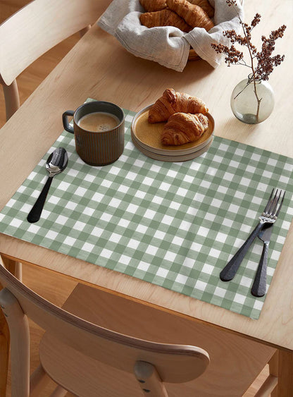 Placemats Set of 4, Sage Green Buffalo Plaid Placemats for Dining Table, Farmhouse Green White Checkered Cotton and Linen Table Mats Washable for Kitchen, Party, Wedding Decor, 13 x 19 Inches