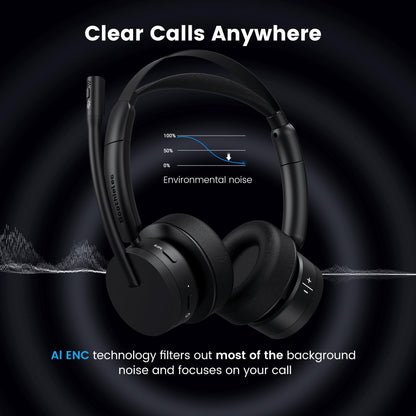 Wireless Headset with Mic for Work(Upgrade Volume Knob & Charging Indicator), Bluetooth Headset with Microphone for PC, with Noise Cancelling/Mute/USB for Call Center/Office/Home/Computer/Teams/Zoom