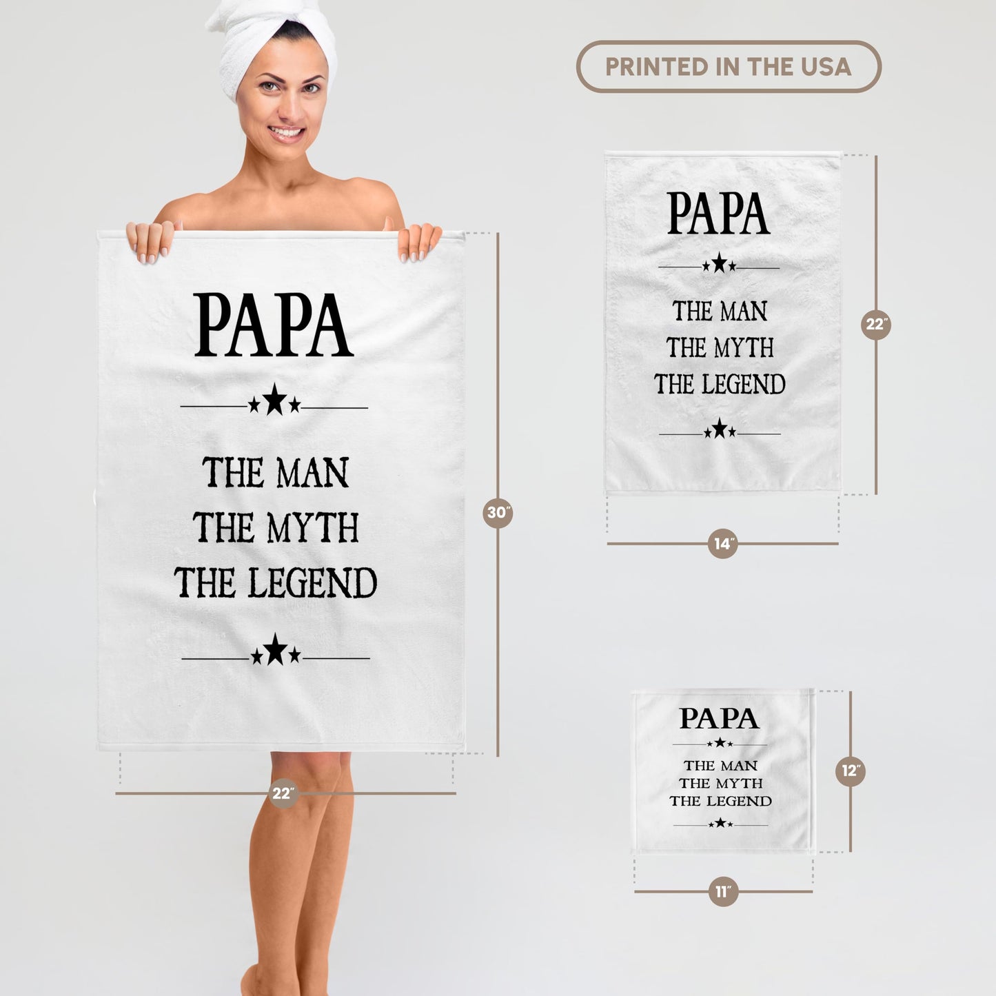 3D Rose TWL_221820_1 Papa The Man The Myth The Legend Towel, 15" x 22"