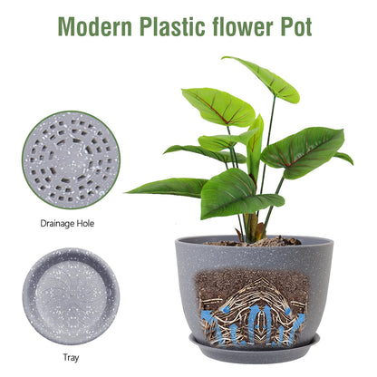 Meowell Plant Pots 12 inch, Plastic Planters with Drainage Holes and Saucers, Large Flower Pots for Indoor Outdoor Plants, Modern Decorative Pots for Garden House Plants, Speckled Grey