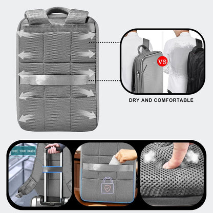 ZINZ Protective Laptop Backpack, Expandable Computer Bag Rucksack with Hard Leather Cover & 3 Compartments for 15 15.6 16 inch Notebooks, Ergonomic Shoulder Strap，G01Y01