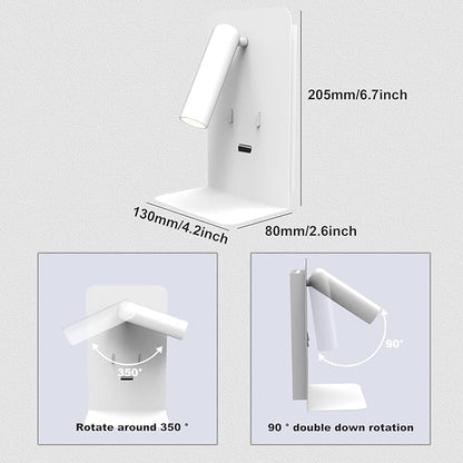 ZEROUNO Plug in Wall Light Bedroom Wall Mounted Reading Light LED Bedside Sconces with Switch USB Port Wall Lighting Lamps 3000K(White)