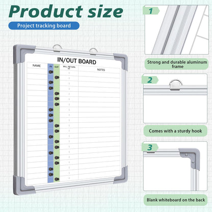 Lincia in and Out Magnetic Dry-Erase Board 16" x 12" Aluminum Framed White Board with Lines 21 Names with Magnetic Dry-Erase Marker, Eraser, and 20 Magnets Wall-Mounted for Office Employee