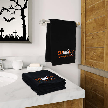 JarThenaAMCS 2Pcs Halloween Hand Towels Spooky Season Ghost Embroidered Cotton Bathroom Towel Soft Absorbent Decorative Dish Towels for Holiday Drying Cleaning Cooking