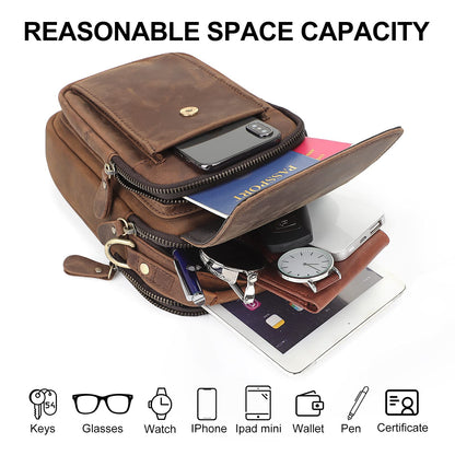 Augus Leather Small Messenger Bag For Men Crossbody Handbag Shoulder Sling Travel Bags for Men Purse Daypack Magnetic Buckle (Brown)