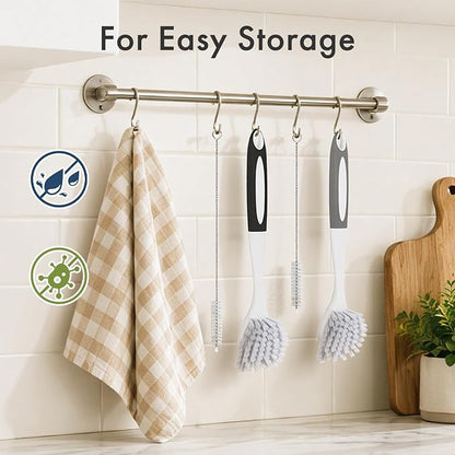 Amazer 4 Pack Dish Brush with Handle, Kitchen Scrub Brushes for Cleaning, Straw Cleaner Brushes for Water Bottle, Dish Scrubber with Stiff Bristles for Sink
