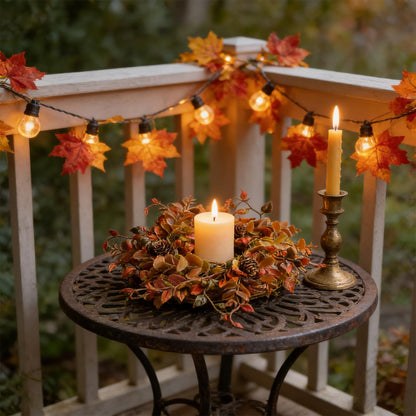 4 Pcs Mini Fall Candle Ring Wreaths Autumn Pinecones Mixed Foliage Artificial Pillar Candle Holder Wreath for Farmhouse Thanksgiving Harvest Porch Front Door Cabinets Table Decoration