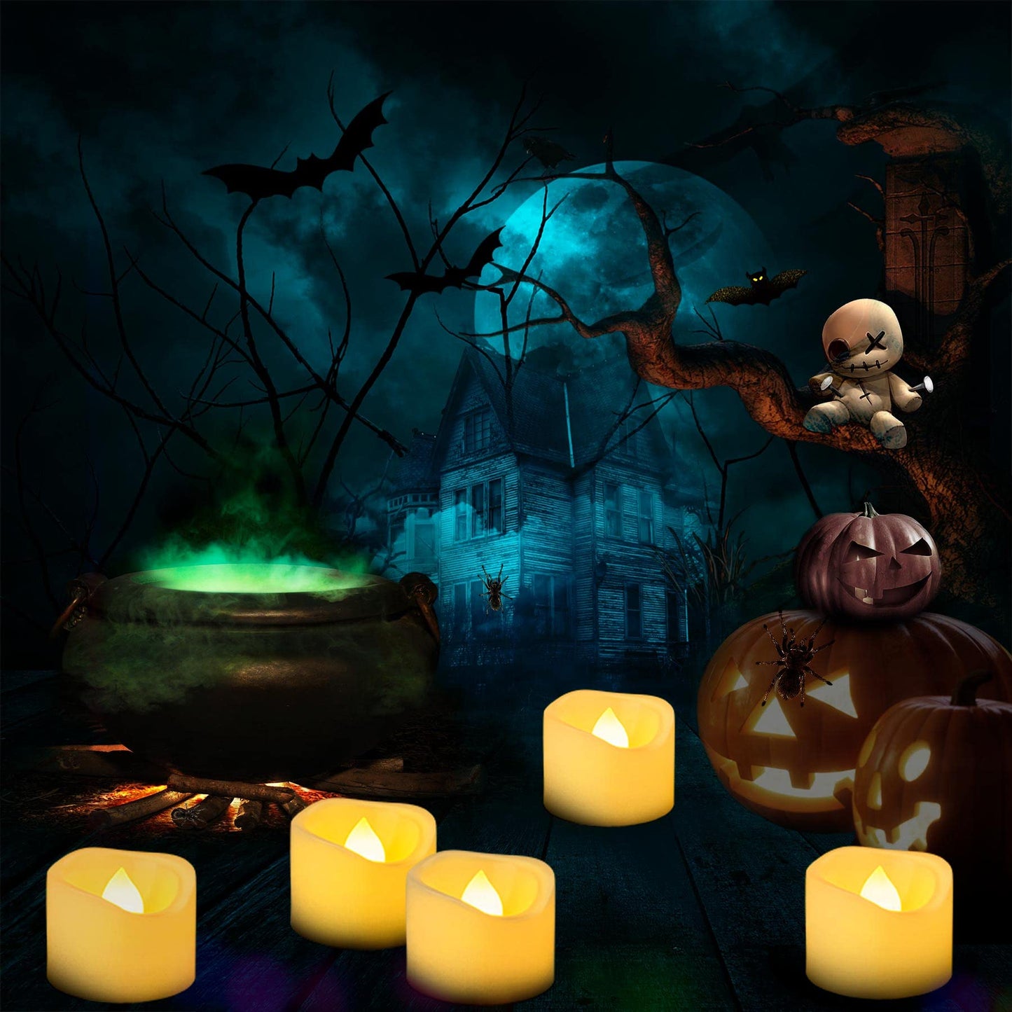 Yakpo 24 Pack 1.5" x 1.2" Battery Operated LED Tea Light Candles, Small Outdoor Flameless Flickering Votive Candles, Electric Flicker Fake Tealights Bulk for Wedding Halloween Christmas Decorations