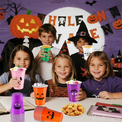 50 Pack Halloween Plastic Cups - Colorful 16Oz Disposable Drinking Cups, Vampire Mummy Monster Ghost Pumpkin Party Cups for Halloween Party Favors Coffee Wine Hot Cold Drinks (5 Designs)