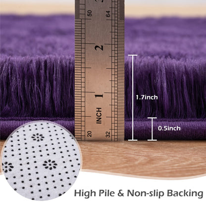 Przemy Fluffy Runner Rug for Bedroom Living Room, 2x6 Feet Dark Purple Shag Area Rugs, Soft Fuzzy Carpet for Bedside Nursery Kids Room College Dorm, Plush Throw Rug for Home Decor