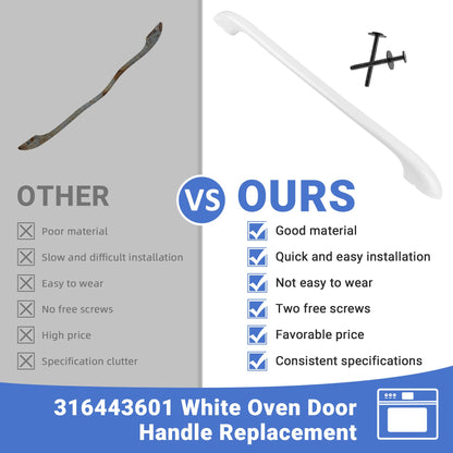 MIFLUS 316443601 Oven Door Handle Compatible for Ken-More Elec-trolux Frigi-daire Electric Oven Range Stove Handle Replacement with 2 * 316433300 Range Handle Screws/Ken.More Oven Handle