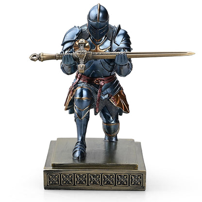 Amoysanli Medieval Armored Warrior Knight Pen Holder Desk Organizers and Accessories Resin Pencil Holder Paperweight as Gift with a Cool Letter Opener for Desk (Blue)