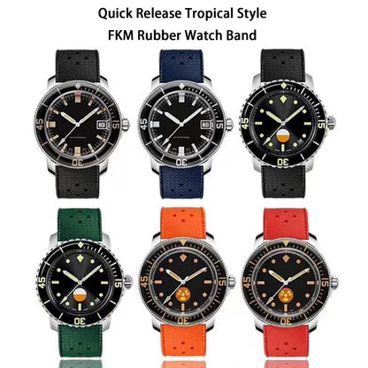 Nizonlaie FKM Rubber Watch Band Tropical Style Quick Release Fluororubber 18mm 20mm 22mm Watch band Soft Breathable Durable Sporty FKM Rubber Watch Strap Replacement Band Strap Men Women