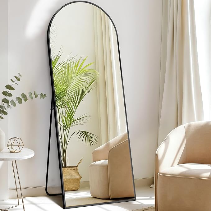 NEWBULIG Arched Mirror Full Length, 58"x19" Body Wall Mirrors with Shatter-Proof Glass, Upgraded Floor Standing Mirror, Hanging or Leaning, with Stand Aluminum Alloy Frame for Home Decor, Black