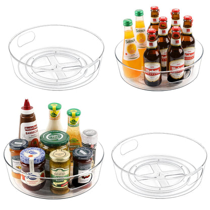 4 Pack Lazy Susan Organizer for Cabinet, Upgraded 11.5" Clear Turntable Organizer with Handles and Raised Edge, Rotating Lazy Susan Spice Storage for Kitchen, Pantry, Refrigerator, Bathroom, Table