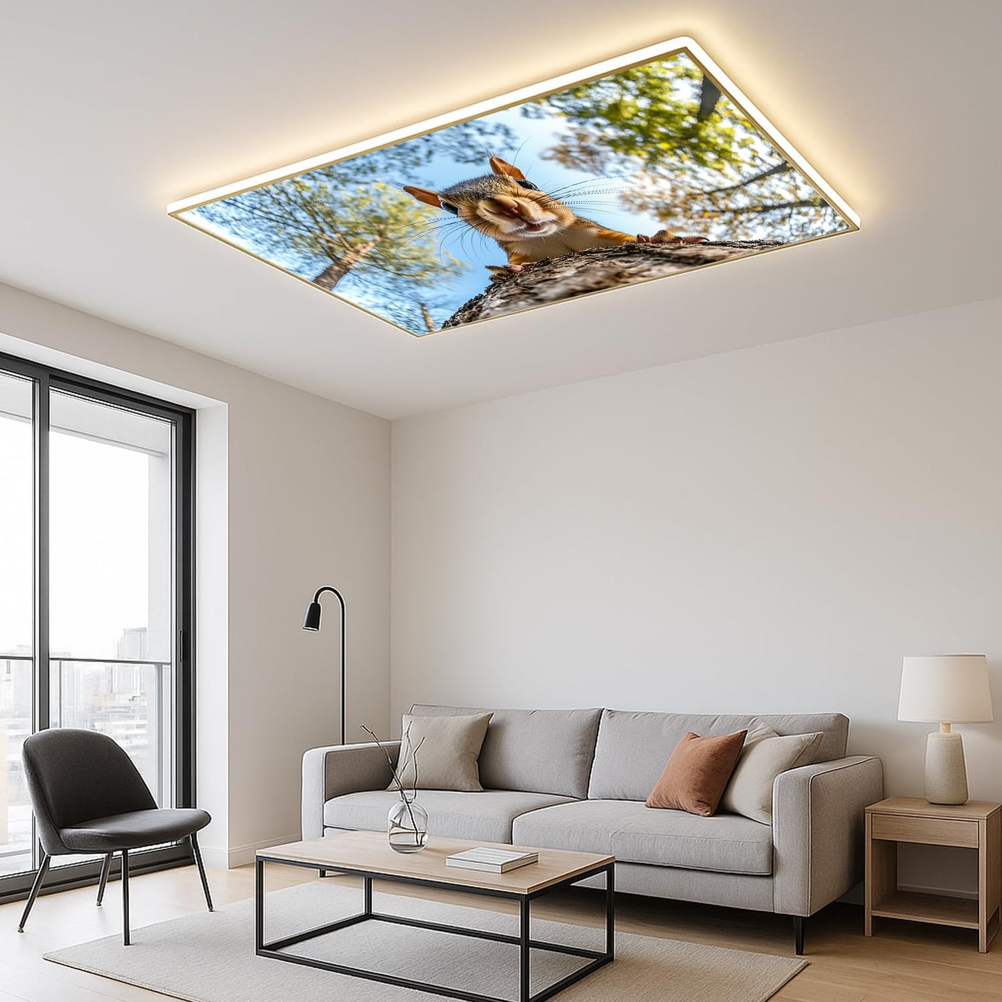 Fluorescent Light Covers for Ceiling Lights-Magnetic,2pcs,Geometric & Stained Glass Designs for Ceiling Lights 2ft x 4ft-For Classroom, Office，Home (Forest Squirrel, 48"L x 24"W-2pcs)
