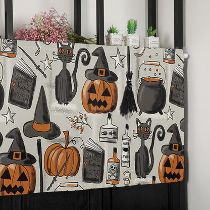 Halloween Curtains Valance for Bedroom Living Room, Pumpkin with Witch Hat Valance for Window , Curtains & Drapes Rod Pocket Black Cat Valances for Kitchen Window Curtains Over Sink 54x18in,1 Panel