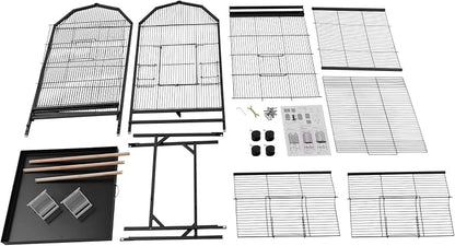 Birdcage Open Top 54 Inch Birdcages with Pull-Out Tray, Rolling Bird Cages with Wheels for Parakeets, Parrot, Cockatiel, Pigeon, Finch Cage(Black)