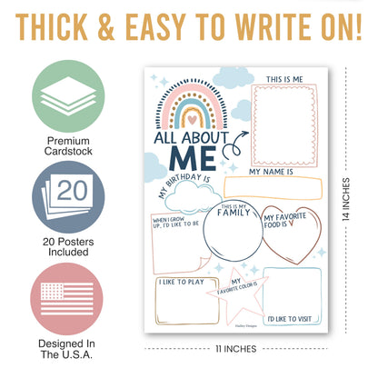 Hadley Designs All About Me Posters for Classroom Must Haves - 20 Star Student Poster, 100 Days of School Items, Star of The Week Poster Elementary Classroom Decor, End of School Year Teacher Supplies