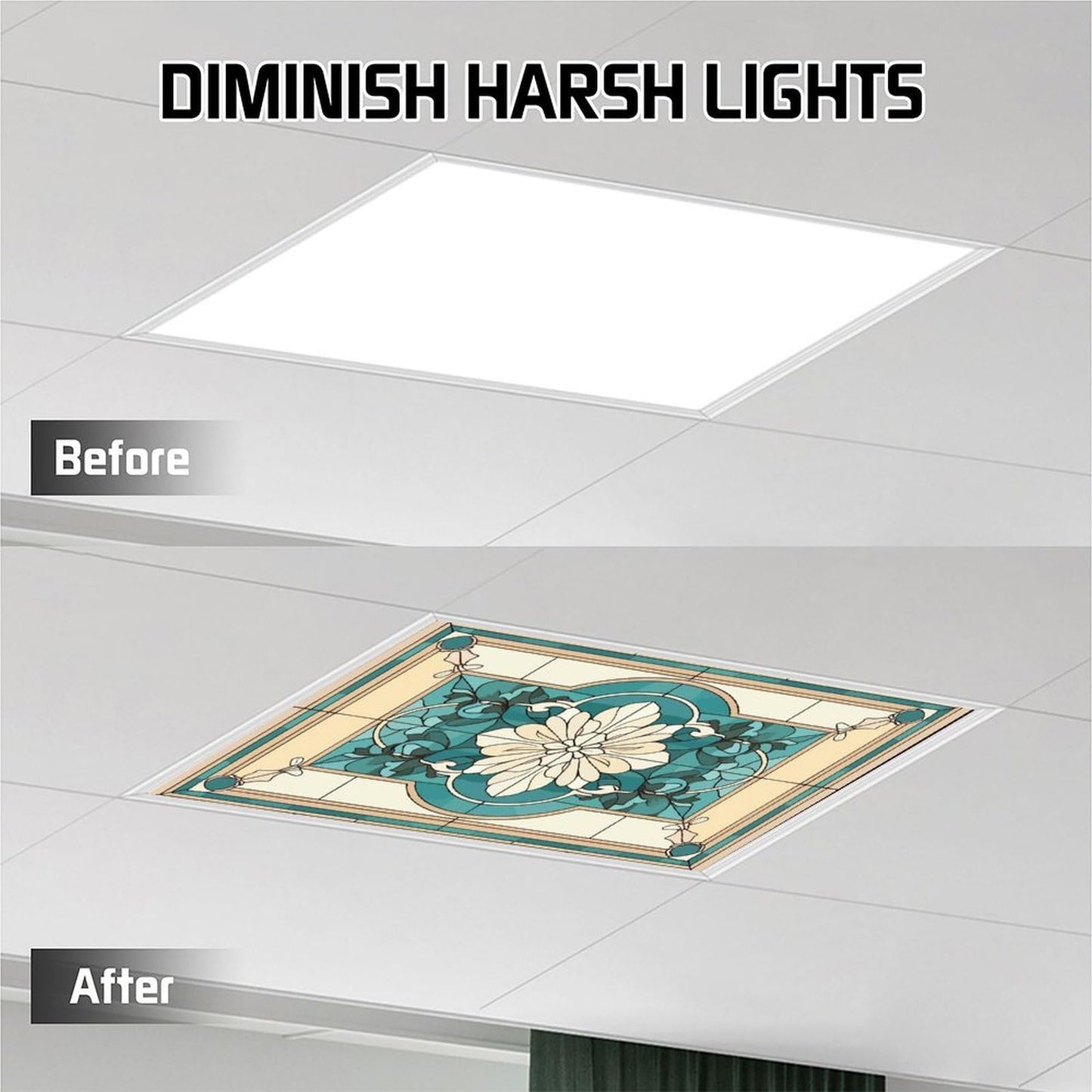 ouyilazl 2 Pack Stained Glass Fluorescent Light Covers, Magnetic Ceiling Light Diffuser, Glare Reduction Light Filter, Easy Install Magnetic Light Cover for Classroom Office Home School, 4x2 Ft