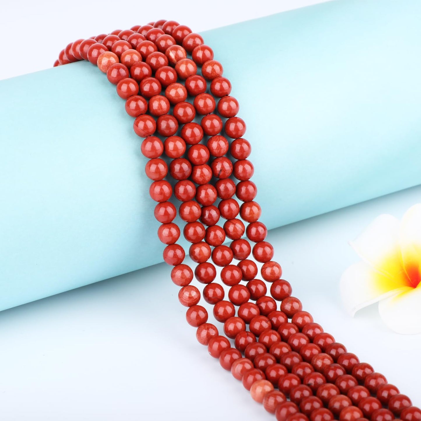 CMBYN Natural Stone Beads Round Genuine Real Stone Beading Strand Loose Gemstones DIY Smooth Bead for Bracelet Necklace Earrings Jewelry Making (Red Jasper, 6mm 60 Pieces)
