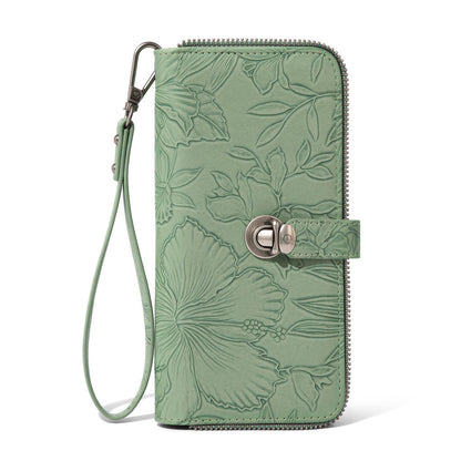 Montana West Green Floral Wallet Wristlet Women Large Capacity RFID Blocking Wallets, Card Cases & Money Organizers Ladies Female Bifold Clutch Wallets with ID Window and Latch Gifts