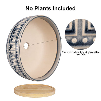 G EPGardening 8+10 Inch Ceramic Succulent Planter Pots Round Shallow Bonsai Planter Pot for Indoor Plants with Drainage and Plant Saucer