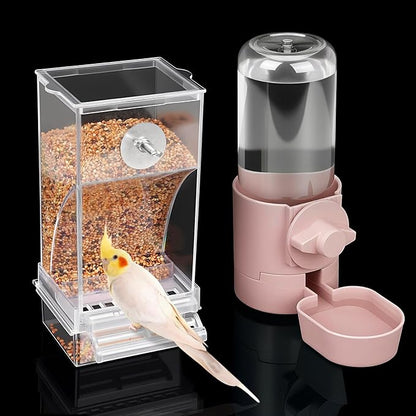 lemtrflo No Mess Bird Feeder Water Dispenser Set, Bird Feeder for Cage, Cage Accessories for Cockatiels, Finches, Budgies and Canaries