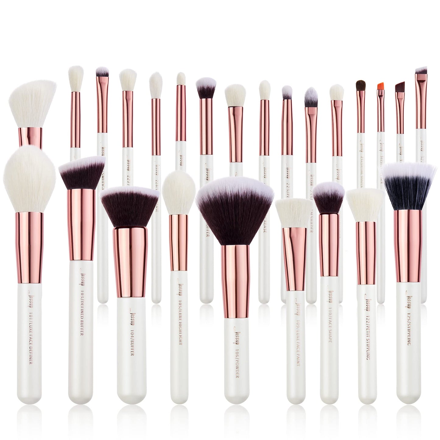 Jessup Brand 25pcs Professional Makeup Brush Set Beauty Cosmetic Foundation Powder Blusher Eyeshadow Blending Highlight Concealer Natural-Synthetic Hair Brushes Set (Pearl White/Silver)