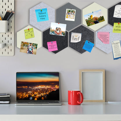 SEG Direct Hexagon Felt Cork Board Tiles, Hexagon Felt Bulletin Board Tiles Self Adhesive Picture Board, Memo Notice Tiles Pin Board for Walls Office, 11.8" x 10.2", 5PCS(Gray Series)