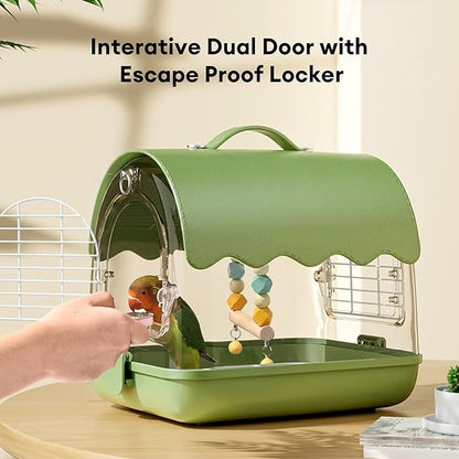 Indoor Bird Cage Bird Carrier Backpack with Perch, Transparent Travel Cage Bag with Shade Cover Visible Window for Parrots Budgie Decorative Aviary(Green)