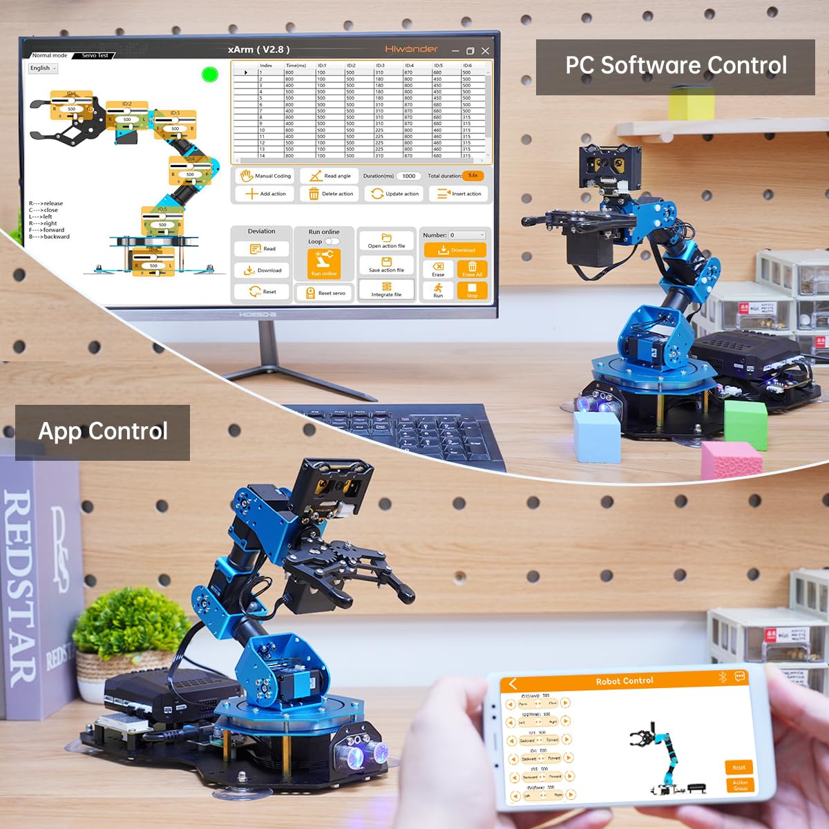 LewanSoul Robotic Arm AI Vision Voice Control for Arduino Scratch Python 6DOF Smart Robot Arm STEM Project Educational Robot & Engineering Kits, Science/Coding/Programming Set, xArmAI Standard Kit