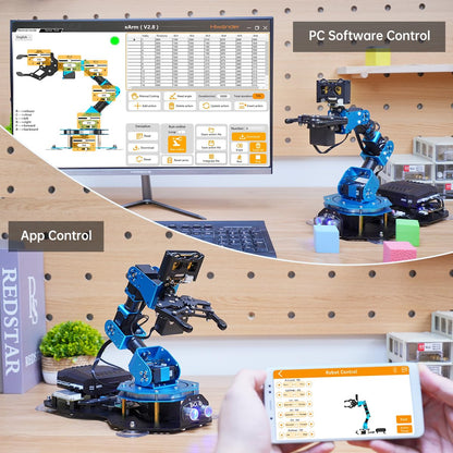 LewanSoul Robotic Arm AI Vision Voice Control for Arduino Scratch Python 6DOF Smart Robot Arm STEM Project Educational Robot & Engineering Kits, Science/Coding/Programming Set, xArmAI Standard Kit