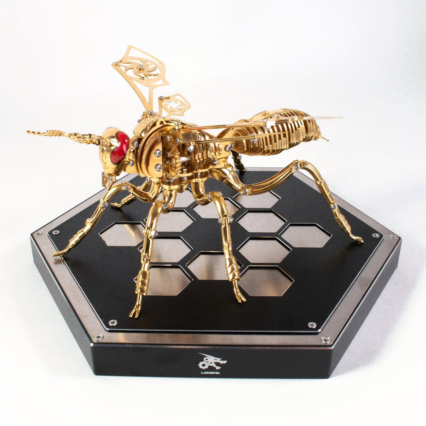 Gold-Plated Metal Bee Model Kit - 3D Stainless Steel Mechanical Insect Puzzle for Adults - Steampunk Bionic Wasp Sculpture - Executive Desktop Art and Stress Relief Gift（Bee-Gold）