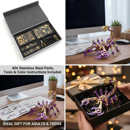 Scorpion 3D Metal Puzzles for Adults, 454PCS Stainless Steel DIY Mechanical Metal Model Kits, No Glue Assembly with Movable Joints, Challenging Metal Building Kit Desk Decor Gift (Purple-Glod)