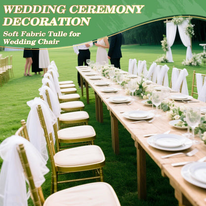 5PCS RAINFLOW White Chair Sashes - Wedding Aisle Decorations Long 19.6IN x 7.8FT Tulle Venue Decoration for Banquet Chair Back Side Bridal Baby Shower Birthday Party